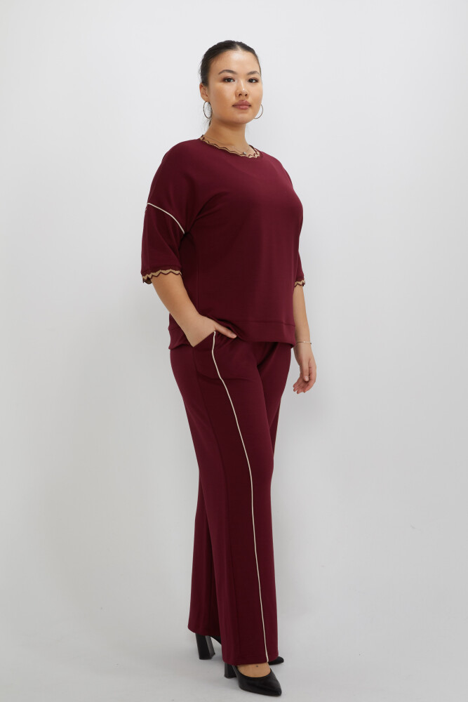 Eşofman Takımı Nakış Detaylı Bordo - 17865 | KAZEE (3'lü Set L-XL-2XL) - 1