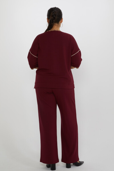 Eşofman Takımı Nakış Detaylı Bordo - 17865 | KAZEE (3'lü Set L-XL-2XL) - 5