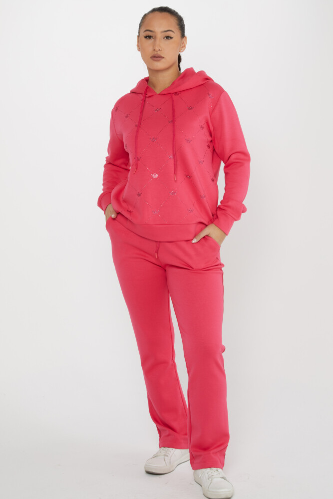 Tracksuit Set Crown Stone Embroidered Fuchsia - 17625 | KAZEE (Set of 4 S-M-L-XL) - 1