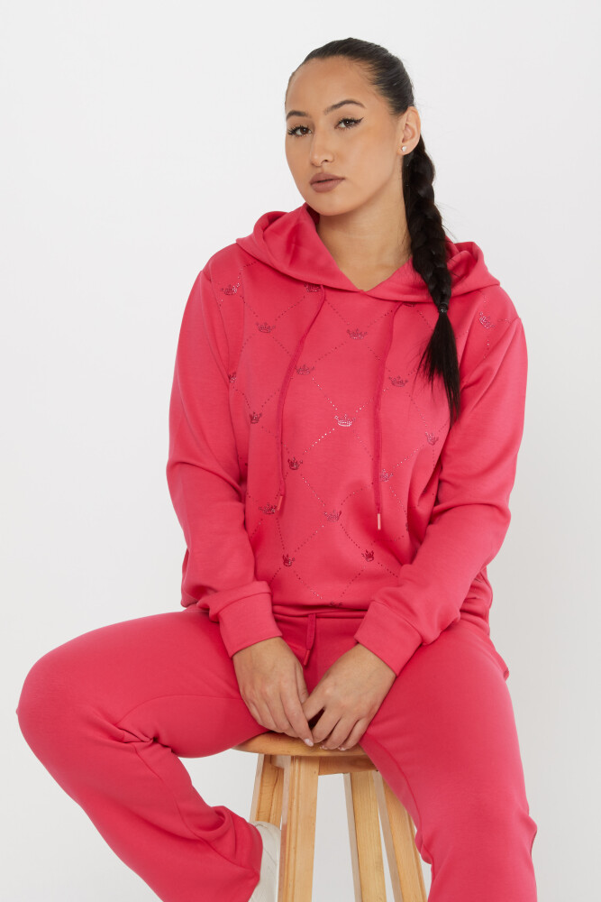 Tracksuit Set Crown Stone Embroidered Fuchsia - 17625 | KAZEE (Set of 4 S-M-L-XL) - 3