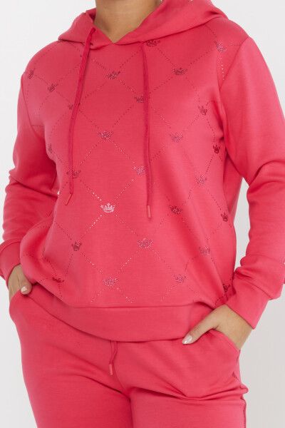 Tracksuit Set Crown Stone Embroidered Fuchsia - 17625 | KAZEE (Set of 4 S-M-L-XL) - 4