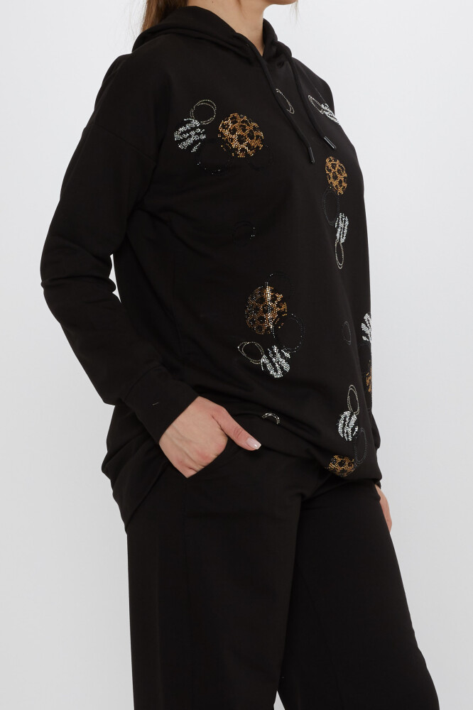 Eşofman Takımı Taşlı Desenli Siyah - 17898 | KAZEE (3'lü Set M-L-XL) - 7