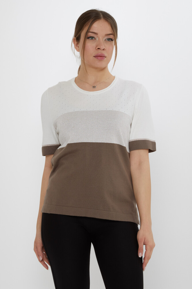ژاکت بافتنی دو رنگ اکرو مینک – 31863 | KAZEE (مجموعه 3 عددی L-XL-2XL) - 2