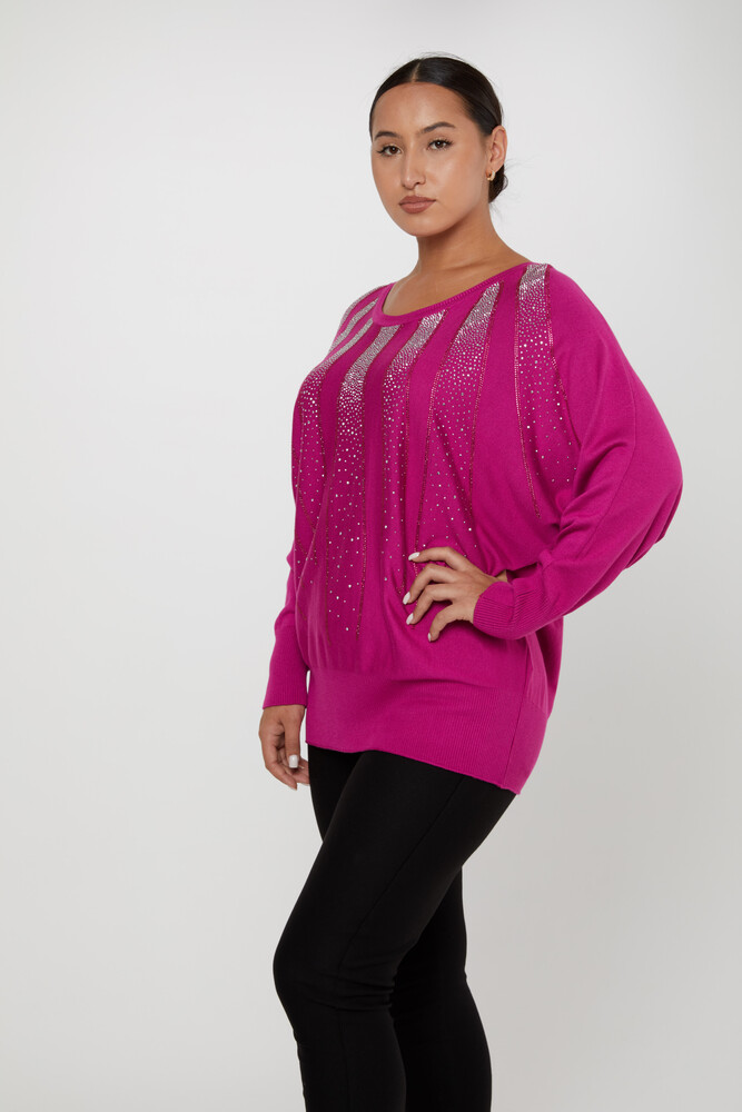 ژاکت بافتنی سنگ آستین خفاشی فوشیا دوزی - 30675 | KAZEE (مجموعه 4 عددی L-XL-2XL-3XL) - 1