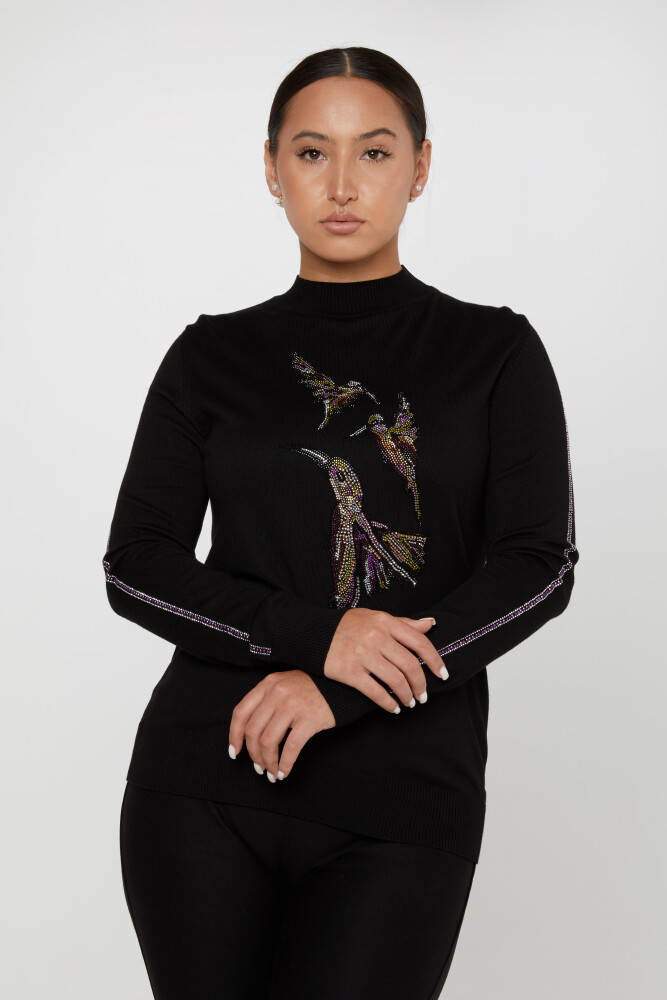 ژاکت بافتنی سنگی طرح پرنده مشکی - 31038 | KAZEE (مجموعه 4 عددی L-XL-2XL-3XL) - 2