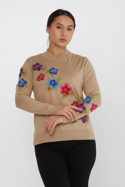 ژاکت بافتنی گل دوزی سنگ بژ - 31684 | KAZEE (مجموعه 3 عددی XL-2XL-3XL) 