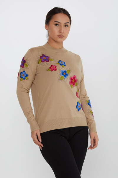 ژاکت بافتنی گل دوزی سنگ بژ - 31684 | KAZEE (مجموعه 3 عددی XL-2XL-3XL) - 2