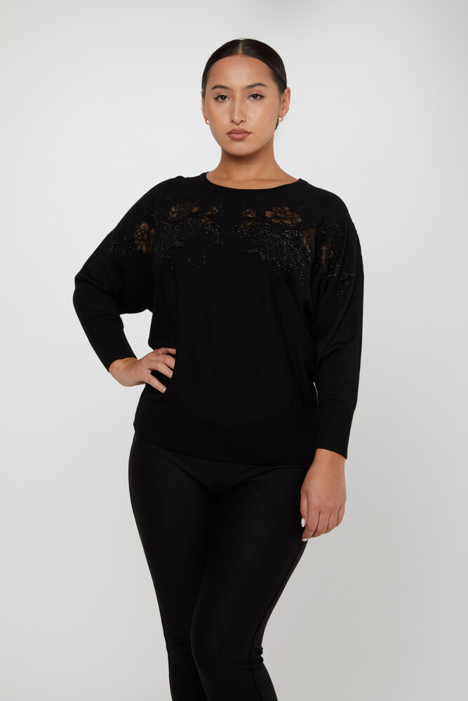 ژاکت بافتنی یقه دوزی مشکی - 30925 | KAZEE (مجموعه 4 M-L-XL-2XL) - 1