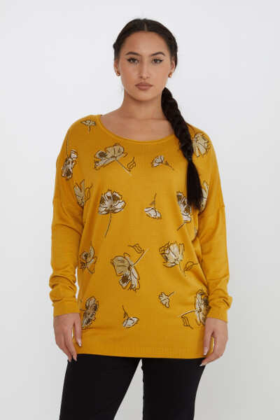 ژاکت بافتنی گل سنگ دوزی شده زعفران - 16622 | KAZEE (مجموعه 3 عددی L-XL-2XL) - 2