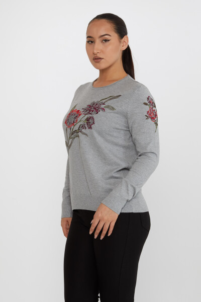 ژاکت بافتنی سنگ دوزی گلدار طوسی - 31673 | KAZEE (ست 3 L-XL-2XL) - 2