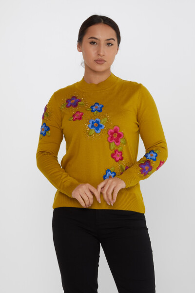 ژاکت بافتنی سنگ دوزی گل خردل - 31684 | KAZEE (مجموعه 3 عددی XL-2XL-3XL) 