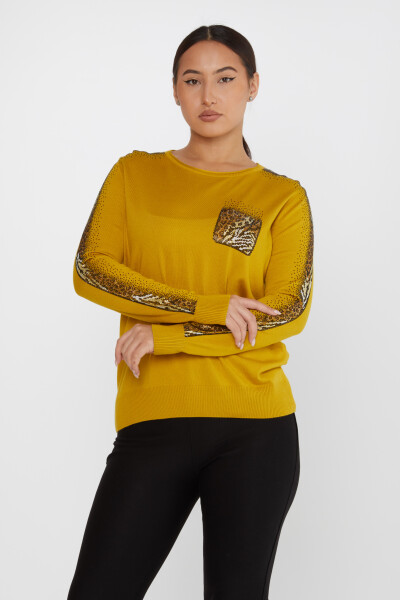 ژاکت بافتنی سنگ پلنگ زعفرانی دوزی - 31547 | KAZEE (مجموعه 3 عددی XL-2XL-3XL) - 2