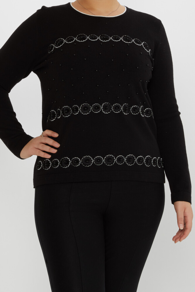 ژاکت بافتنی مروارید دوزی گل دوزی مشکی - 31719 | KAZEE (مجموعه 3 عددی XL-2XL-3XL) - 2