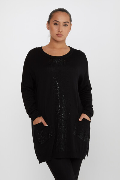 ژاکت بافتنی جیبی سنگ دوزی مشکی - 30602 | KAZEE (مجموعه 4 عددی L-XL-2XL-3XL) - 2