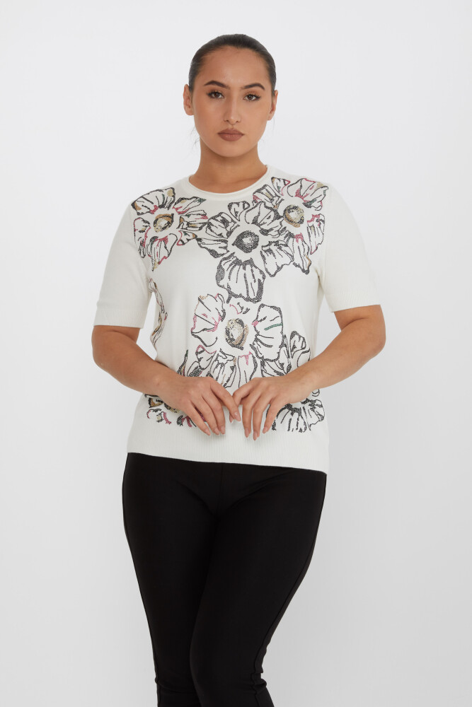 ژاکت بافتنی اکرو سنگ دوزی آستین کوتاه - 30313 | KAZEE (ست 3 L-XL-2XL) - 1