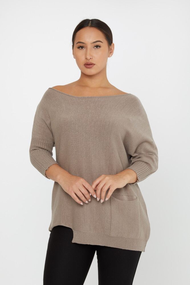 Knitted Sweater Shoulder Decollete Pocketed Mink - 30237 | KAZEE (Set of 3 M-L-XL) - 1