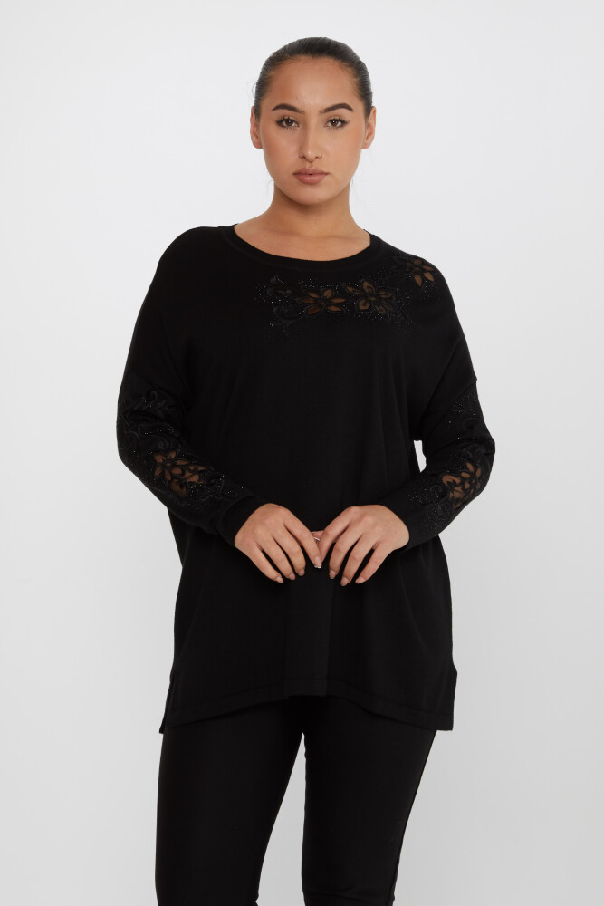 ژاکت بافتنی با سنگ دوزی آستین بلند مشکی - 30527 | KAZEE (مجموعه 4 عددی L-XL-2XL-3XL) - 1