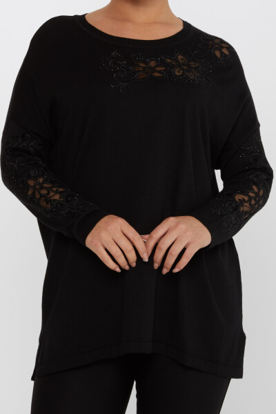 ژاکت بافتنی با سنگ دوزی آستین بلند مشکی - 30527 | KAZEE (مجموعه 4 عددی L-XL-2XL-3XL) - 3