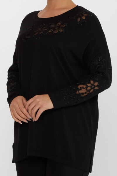 ژاکت بافتنی با سنگ دوزی آستین بلند مشکی - 30527 | KAZEE (مجموعه 4 عددی L-XL-2XL-3XL) - 4