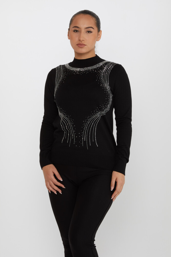 ژاکت بافتنی سنگ دوزی آستین بلند مشکی - 30690 | KAZEE (مجموعه 4 عددی L-XL-2XL-3XL) - 1