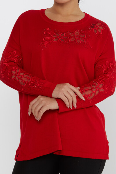 ژاکت بافتنی با سنگ دوزی آستین بلند قرمز - 30527 | KAZEE (مجموعه 4 عددی L-XL-2XL-3XL) - 3