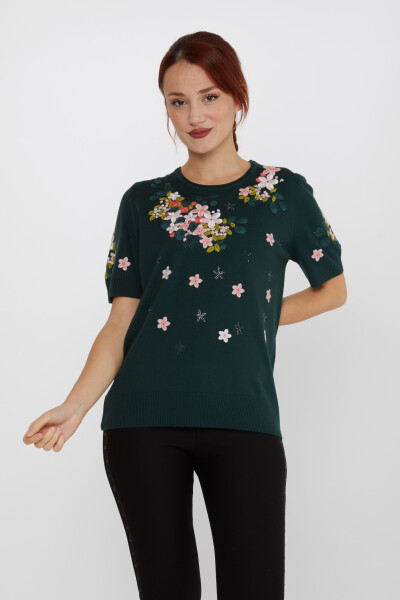 ژاکت بافتنی سنگ دوزی نفتی گلدار - 16761 | KAZEE (مجموعه 4 عددی L-XL-2XL-3XL) 