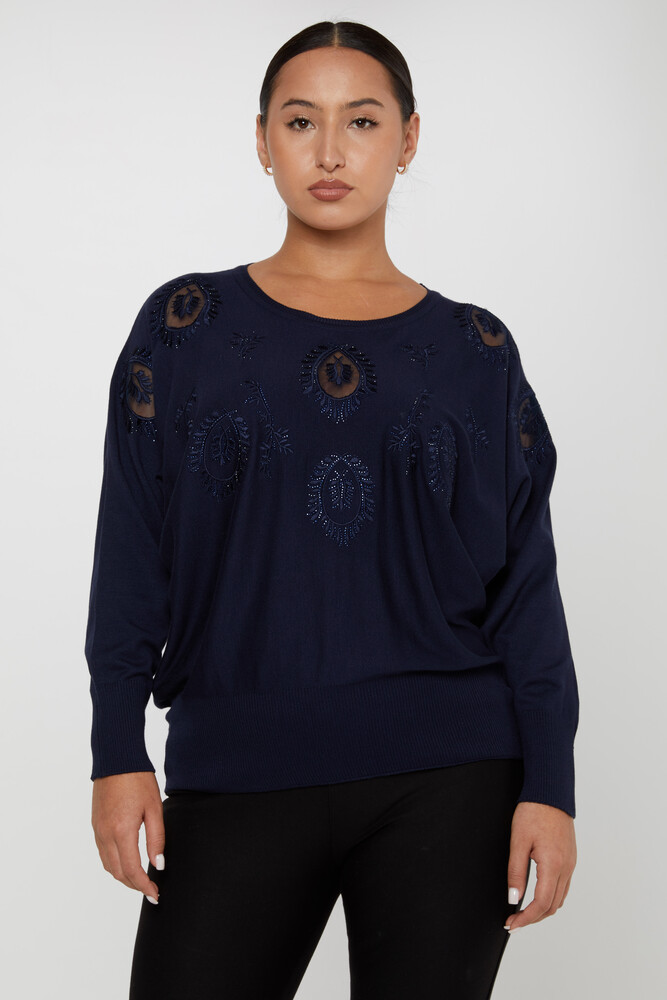 ژاکت بافتنی آستین بلند سرمه ای - 30902 | KAZEE (مجموعه 4 عددی L-XL-2XL-3XL) - 1