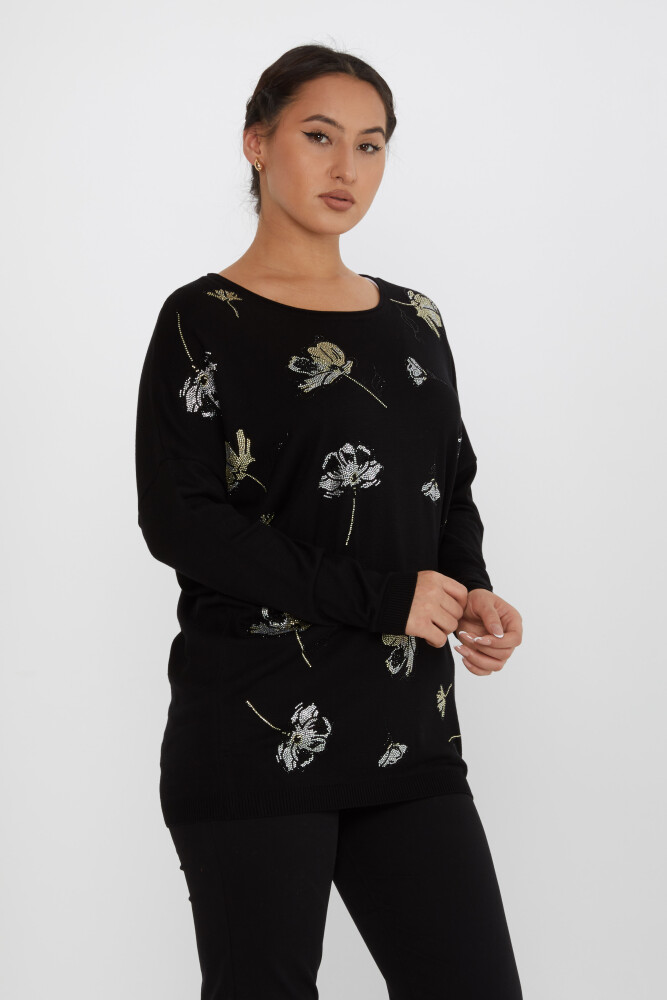 ژاکت بافتنی گل سنگ دوزی مشکی - 16622 | KAZEE (مجموعه 3 عددی L-XL-2XL) - 2