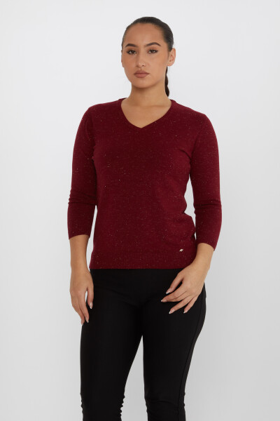 ژاکت بافتنی با جزییات براق V-Neck Claret Red - 31515 | KAZEE (ست 3 M-L-XL) - 1