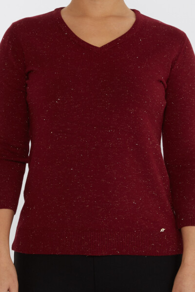 ژاکت بافتنی با جزییات براق V-Neck Claret Red - 31515 | KAZEE (ست 3 M-L-XL) - 3