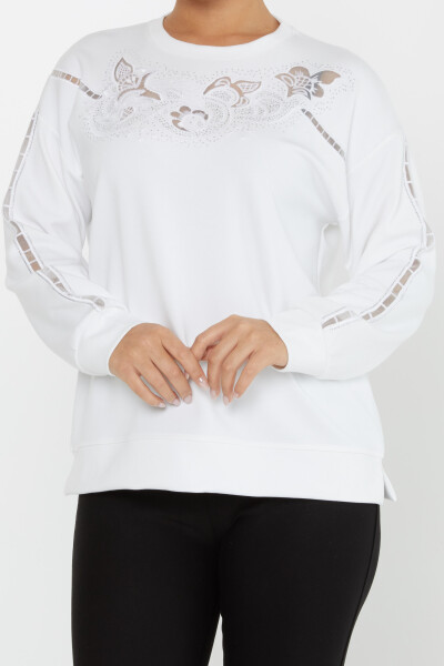 سویشرت اکرو سنگ دوزی شده با جزییات تول - 17789 | KAZEE (مجموعه 3 عددی L-XL-2XL) - 3