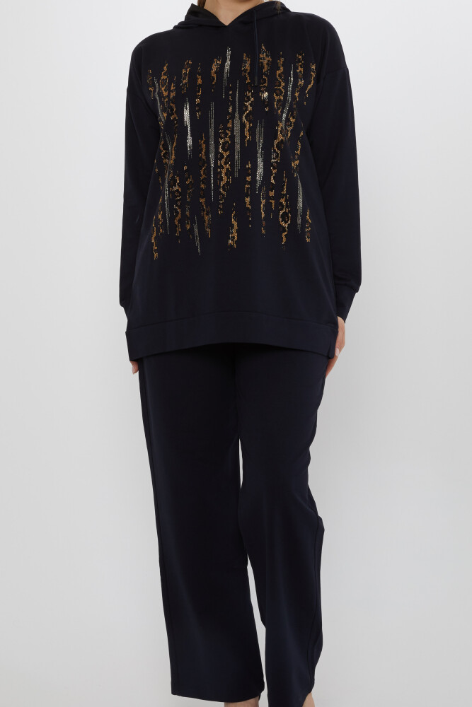 ست لباس گرم آبی سرمه ای دوزی سنگ پلنگی - 17901 | KAZEE (ست 3 M-L-XL) - 4