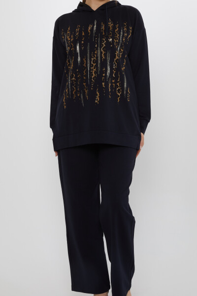 ست لباس گرم آبی سرمه ای دوزی سنگ پلنگی - 17901 | KAZEE (ست 3 M-L-XL) - 4