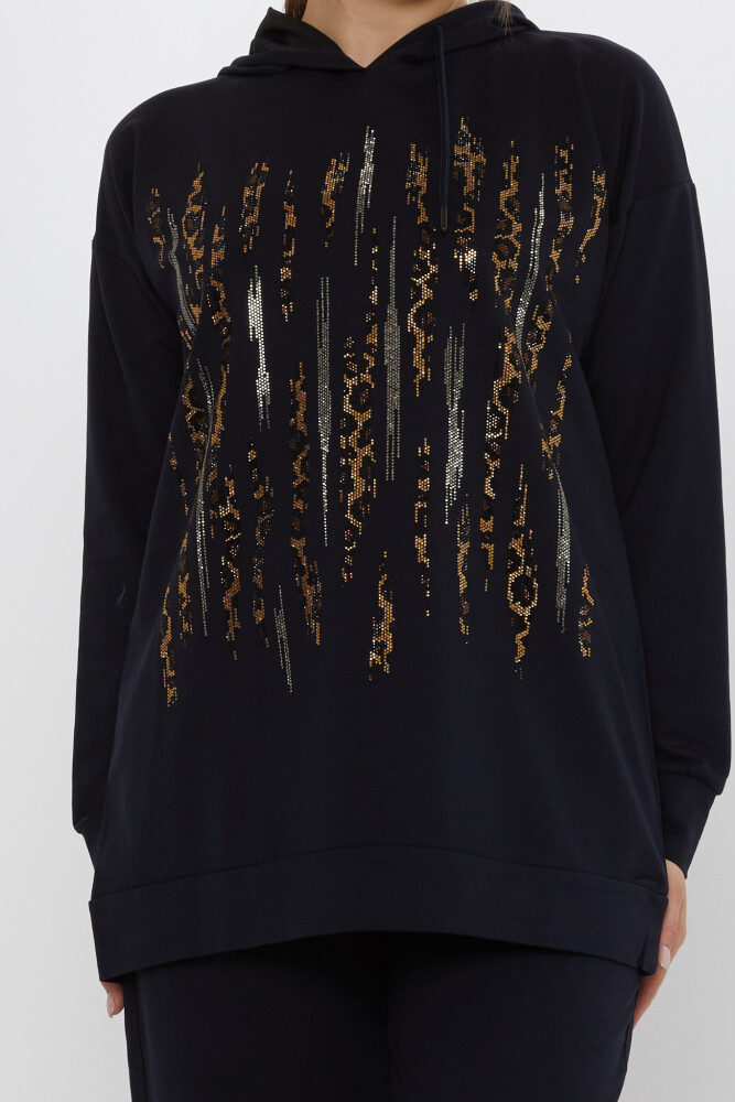ست لباس گرم آبی سرمه ای دوزی سنگ پلنگی - 17901 | KAZEE (ست 3 M-L-XL) - 5