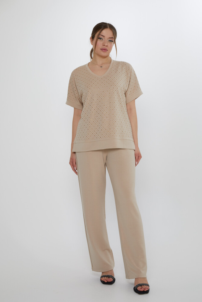 ست لباس ورزشی سنگ دوزی بژ - 17867 | KAZEE (ست 3 L-XL-2XL) - 2