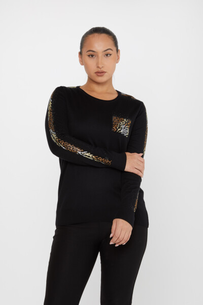 Tricoturi Pulover Leopard Stone Brodat Maneca lunga Negru - 31547 | KAZEE (Set de 3 XL-2XL-3XL) 