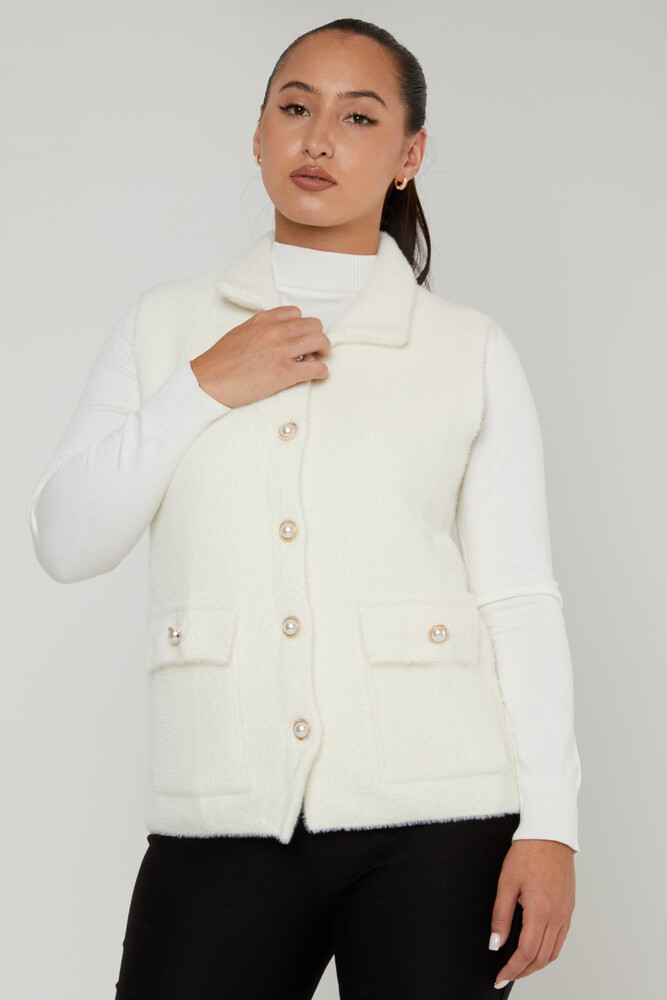 Gilet Angora Perle Poche Détaillée Ecru - 30999 | KAZEE (Lot de 3 M-L-XL) - 1