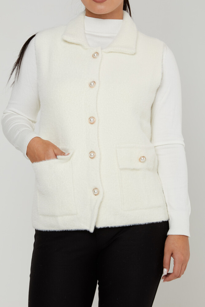 Gilet Angora Perle Poche Détaillée Ecru - 30999 | KAZEE (Lot de 3 M-L-XL) - 2