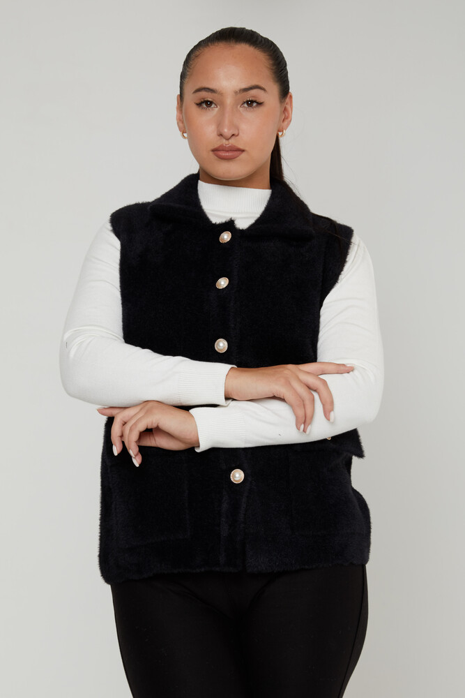 Gilet en Angora avec détail de perles et poche noir - 30999 | KAZEE (Lot de 3 M-L-XL) - 1