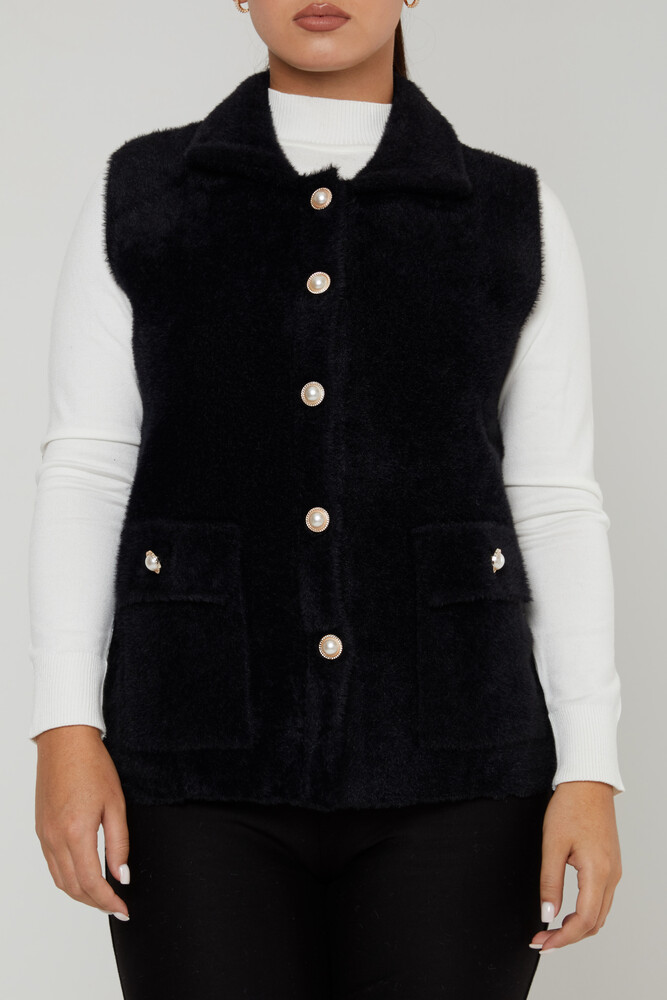 Gilet en Angora avec détail de perles et poche noir - 30999 | KAZEE (Lot de 3 M-L-XL) - 2