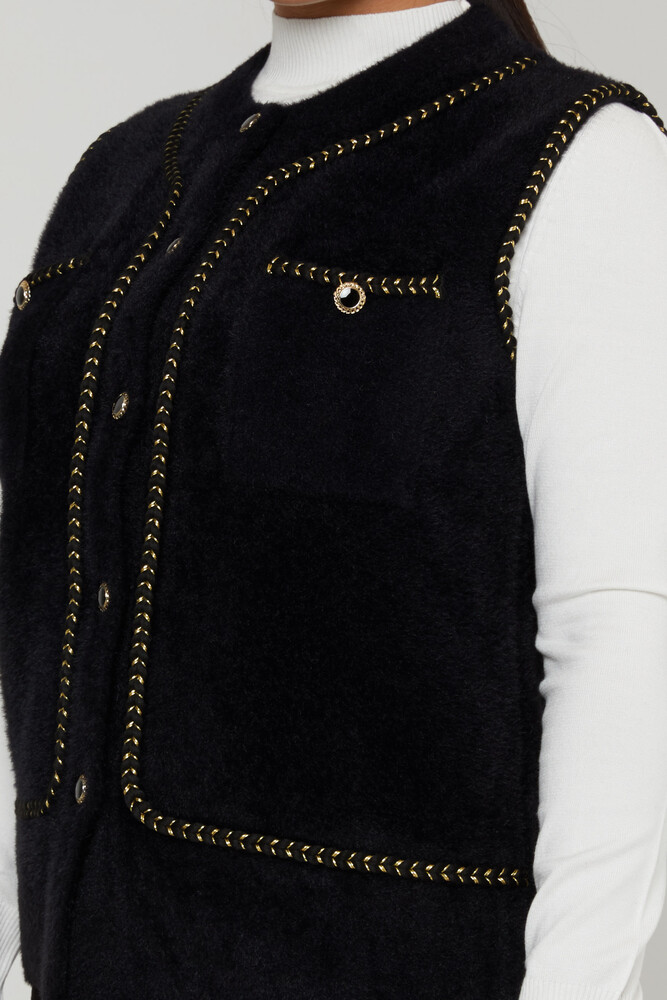 Angora Tricots Gilet Bouton Poche Détaillée Noir - 30755 | KAZEE (Lot de 4 M-L-XL-2XL) - 3