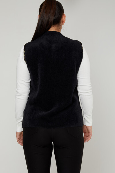 Angora Tricots Gilet Bouton Poche Détaillée Noir - 30755 | KAZEE (Lot de 4 M-L-XL-2XL) - 4