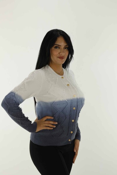 Cardigan in maglia a maniche lunghe con bottoni girocollo blu - 30782 | KAZEE - Thumbnail