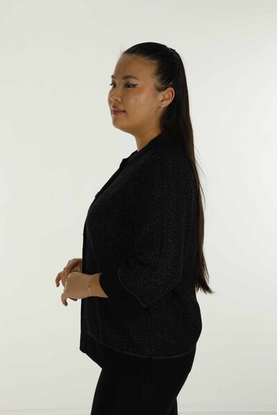 Cardigan in maglia scintillante girocollo nero - 30075 | KAZEE - Thumbnail