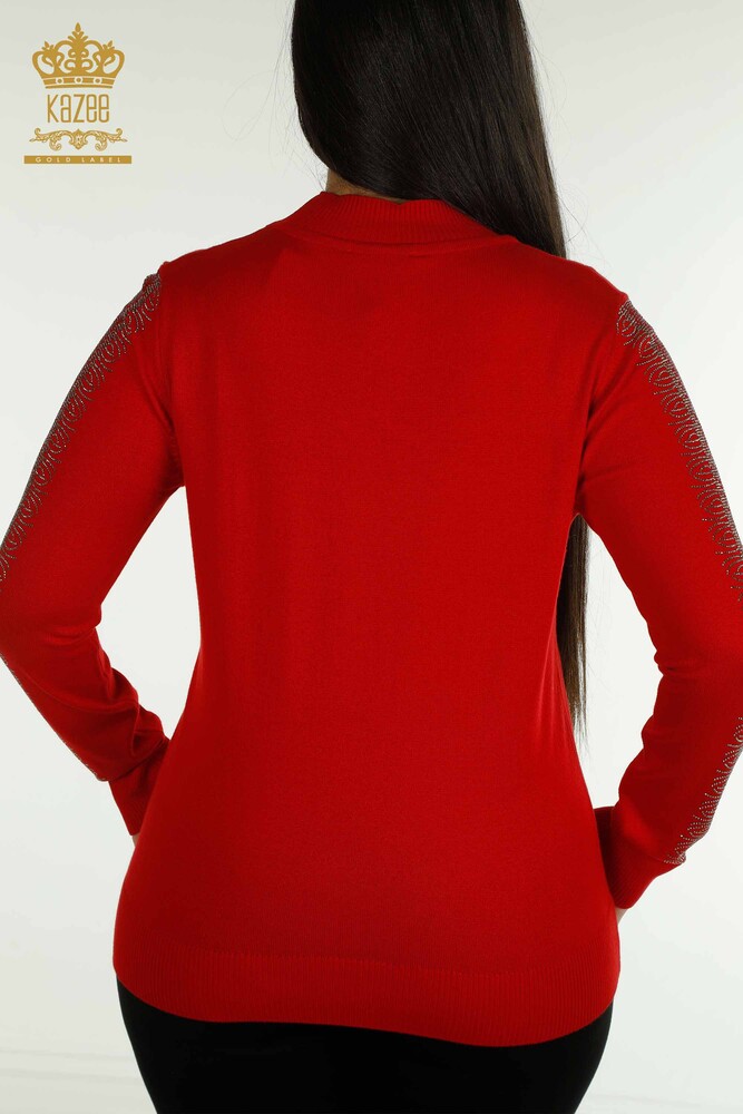 Großhandel Damen-Strickpullover mit hohem Kragen, Rot – 30564 | KAZEE - 5