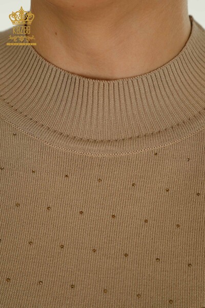 Großhandel Damen-Strickpullover mit Stone-Stickerei in Beige - 30677 | KAZEE - 3