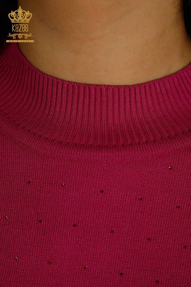 Großhandel für Damen-Strickpullover mit Stone-Stickerei in Fuchsia - 30677 | KAZEE - 3