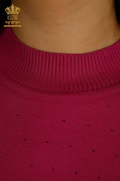 Großhandel für Damen-Strickpullover mit Stone-Stickerei in Fuchsia - 30677 | KAZEE - 3