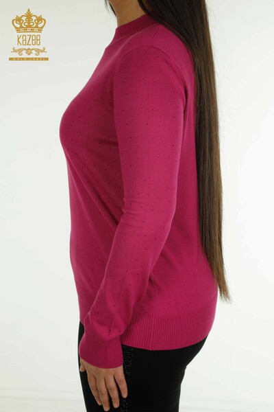 Großhandel für Damen-Strickpullover mit Stone-Stickerei in Fuchsia - 30677 | KAZEE - 5