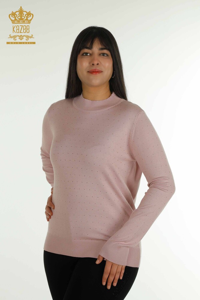 Großhandel für Damen-Strickpullover mit Stone-Stickerei in Puder - 30677 | KAZEE - 1